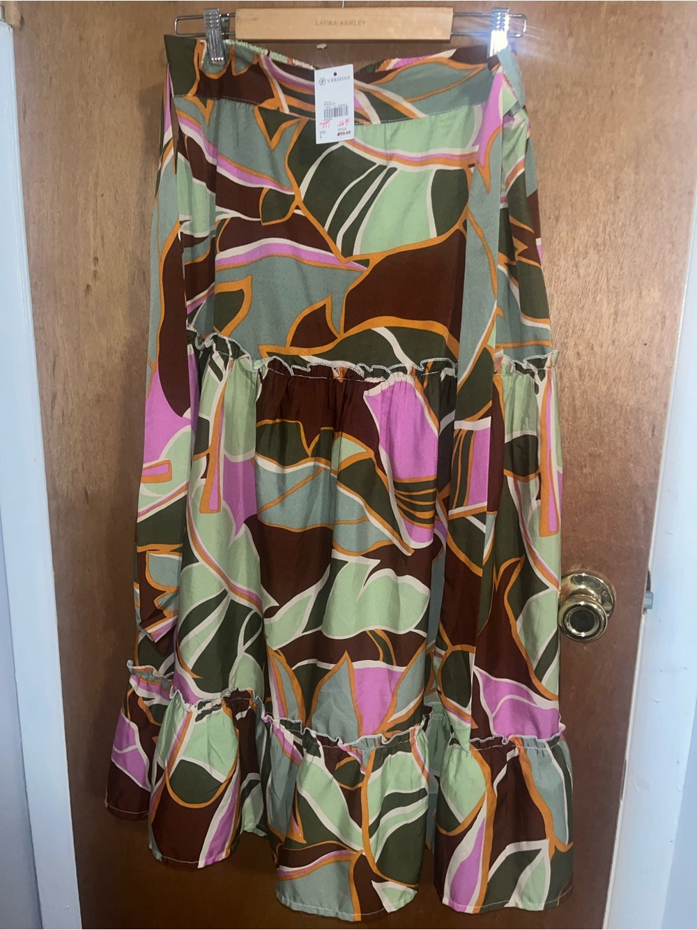 Versona Multi-Color Tiered Maxi Skirt - Pink, Olive & Brown